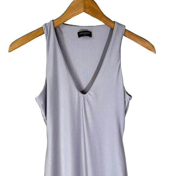 Naked Wardrobe New Women's V Neck Shine Bodycon Midi Dress Lavender Small - Picture 4 of 10